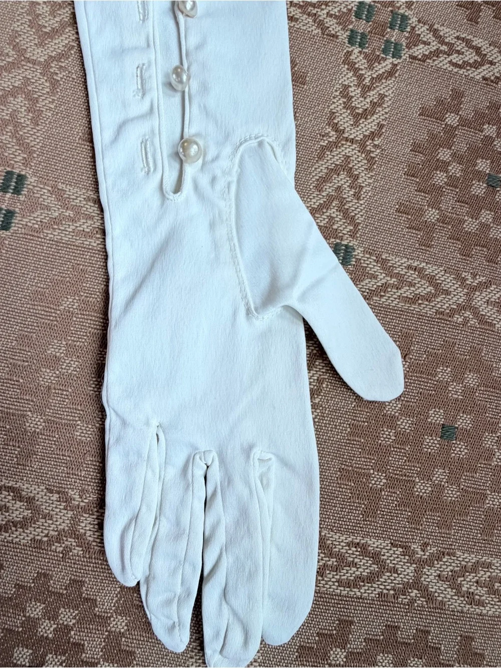 Vintage 22” White Opera Gloves with Faux Pearl Buttons – Formal Bridal Costume